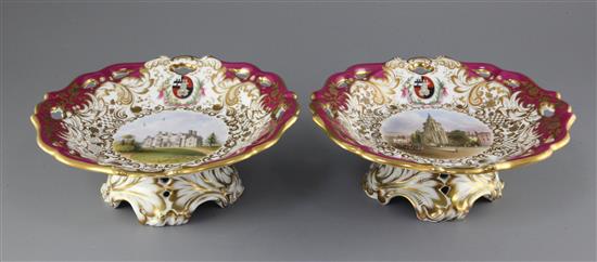 A rare pair of George Grainger & Co. Worcester topographical low footed dessert dishes, c.1846, width 24cm